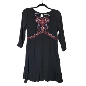 Hollister Babydoll Mini Dress M Black Boho Embroidered Y2K Vacation Southwestern